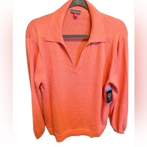NWT Vince Camuto Collared V-Neck Ocean Coral Sweater Long Sleeve Size L